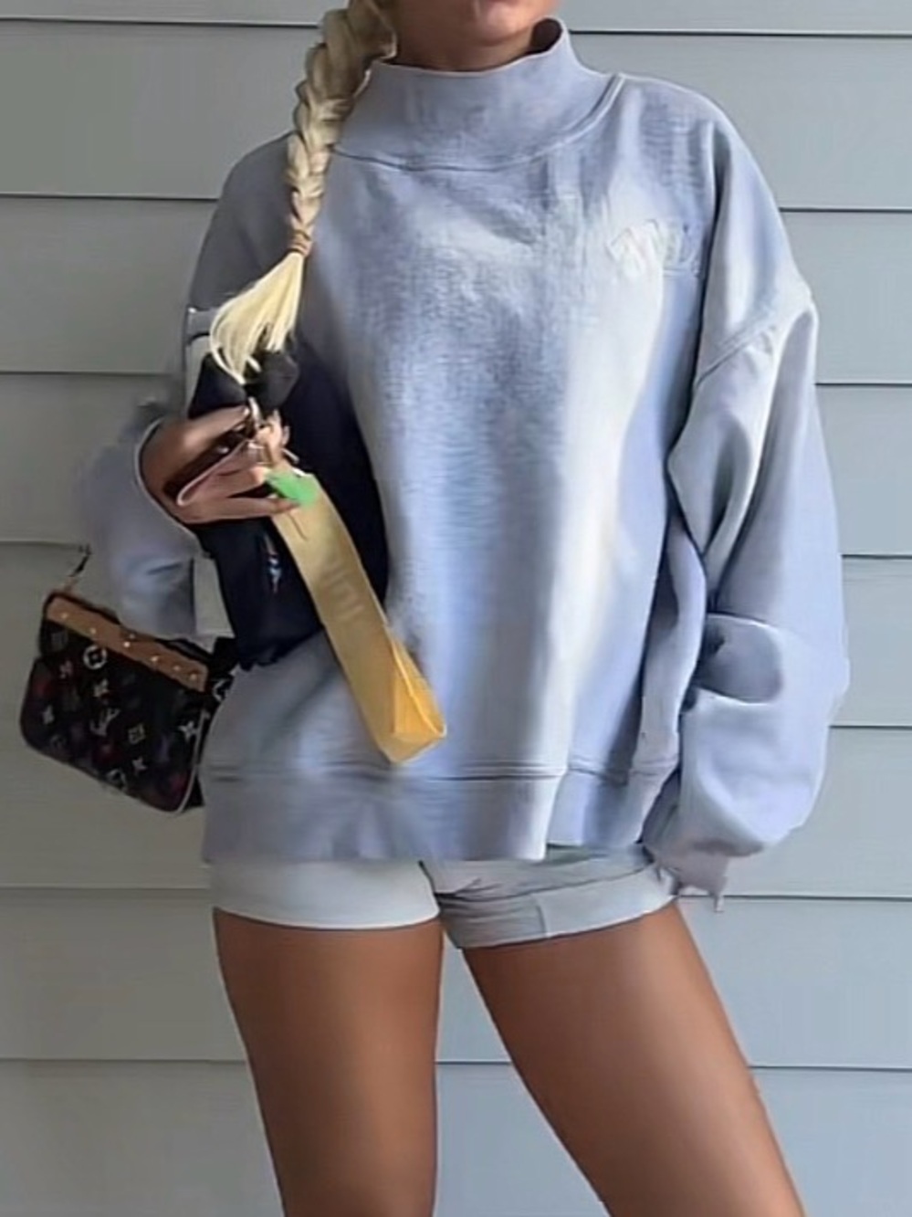 Kaete Mockneck Womens Gray Boyfriend Cozy Fleece Sweatshirt S/M